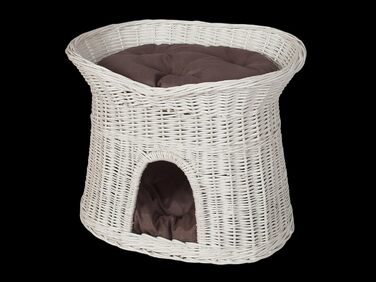 Корзина для котів, лежанка для котів, будиночок для котів L, 60 см, овальна, з плетеної лози, двоярусна, коричнева, знімні подушки