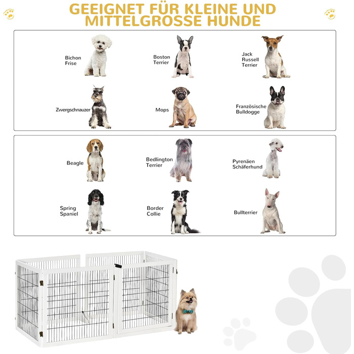 Захисний бар'єр для собак PawHut - регульований, 432 x 70 см, 6 панелей, білий