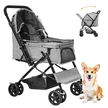 Складана візок для собак та котів до 20 кг, сірий. Візок-трансформер для домашніх тварин