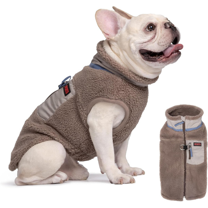 Теплий зимовий жилет для собак FeimaX з флісу, з D-початком, для малих та середніх собак, колір кава