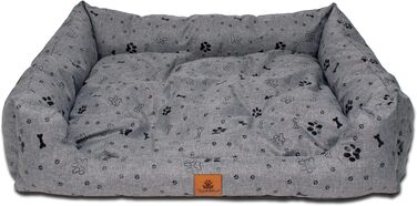 Ліжко для собак PaLulli: зручне, водонепроникне, з м'яким знімним подушкою, 115x85x18 см (сірий з лапами)