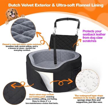 Підвищення для собак у машину, великих та вагою до 25 кг, сірого кольору, з memory foam, велике, з кишенями, ковдрою та ременем безпеки, розмір L