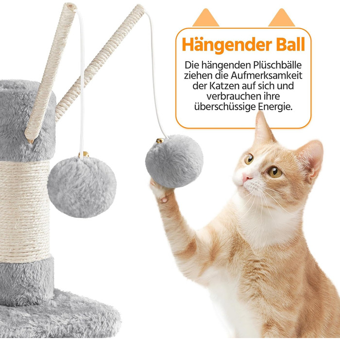 Котячий комплекс Yaheetech 170 см: кігтеточка, ліжко, гамак, іграшки, сірий колір