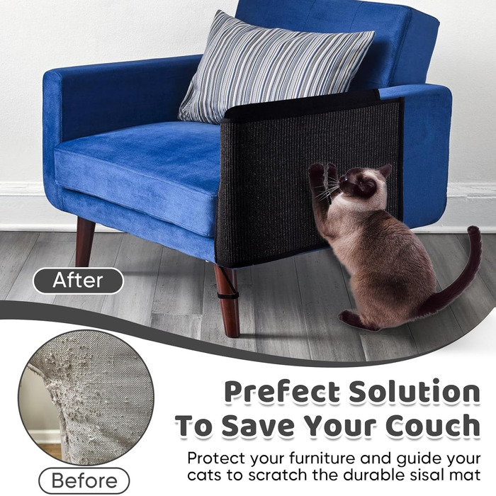 Захист дивану від кігтів котів NATUYA: меблевий захист, легко знімається, не пошкоджує диван (Чорний, Лівий)