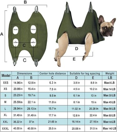 Набір для догляду за собакою Kkiimatt 10-в-1: гамак, триммер, пилка, щітка, XXL+ (до 45,4 кг), хакі
