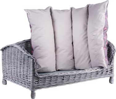 Корзина для собак та котів з плетіння лози з м'яким лежаком, сіра, 54x32x25 см