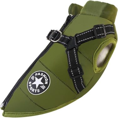 Водонепроникний зимовий одяг для собак Nordseepfote: тепла куртка з інтегрованим шлейкою та світловідбиваючими елементами (3XL, Зелений)