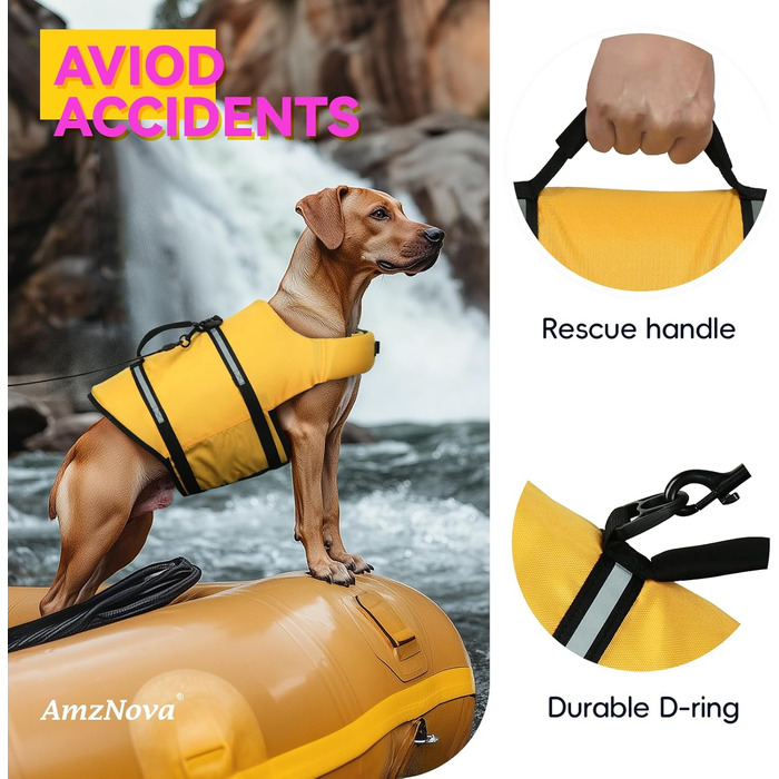 AMZNOVA Рик-стоп жилет для плавання собак, XL, жовтий. Жилет для собак, жилет для плавання, рятувальний жилет для собак. Підходить для човнів.