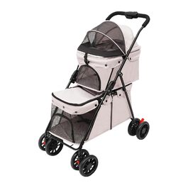 Двоповерховий візок для собак, складаний візок для котів з ременями безпеки, гальмами, вантажопідйомність до 15 кг на кожному поверсі, для собак та котів середніх та малих порід, сірий