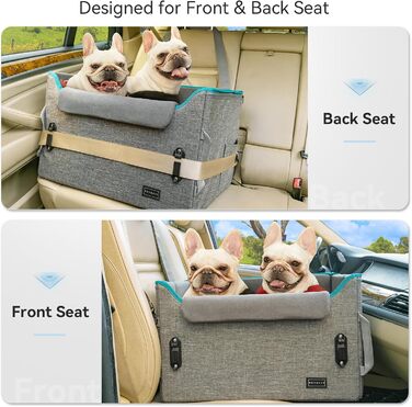 Автомобільний лежак для собак Petsfit - сірий, для 2 маленьких собак, з ременями безпеки