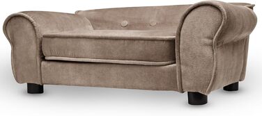 Лежак для собак і котів Mg Design, коричневий велюр, з підлокітниками та спинкою, декоративний диван для дрібних і середніх тварин