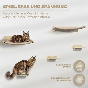WOOWOOD® Комплект для лазіння котів на стіну (5 частин) - дерев'яний комплекс для котів з драбиною, гамаком та когтеточкою