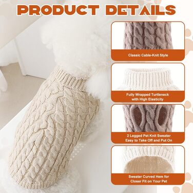 2 шт. в'язаний собачий светр з коміром-гетром, теплий та дихаючий зимовий светр для маленьких собак (такса), затишний дизайн з косами та смужками, можна прати в пральній машині