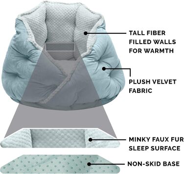 Ортопедичне ліжко для собак Furhaven, великих порід, кругле, знімний, пральний чохол, до 36,3 кг – Sherpa & Wildleder Snuggery – 111,8 см, ортопедична піна (Аквамарин, L 46 x B 46 x H 36 см, Calming Hug Nest)