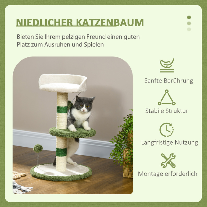 PawHut Cat Tree Маленьке 64 см Котяче дерево з лежачою поверхнею та ігровим м'ячем для маленьких кішок Сизаль зеленого кольору