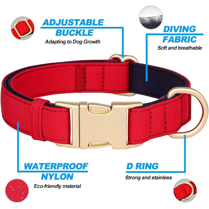 Нашийник для собак Didog з нейлону, м'який, з металевою застібкою, для великих, середніх собак, чорний, M (розмір S: 25-38 см)