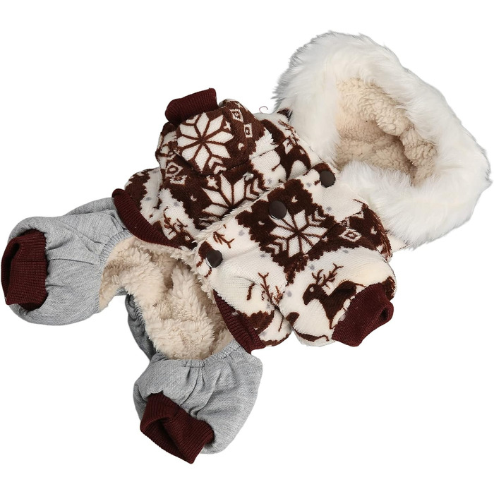 Зимовий теплий костюм для собак з капюшоном, м'який, з візерунком Сніжинка/Олень, для малих та середніх собак (M), колір кава