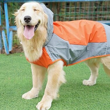 Водонепроникний дощовик для собак, регульований дощовик з відбиваючими смугами та капюшоном, дощова куртка для собак для прогулянок на природі, дощовий плащ для собак маленьких, середніх та великих порід (Зелений, Оранжевий)
