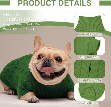 Пуловер для собак на Різдво, теплий зимовий одяг для маленьких собак, в'язаний пуловер з коміром-горловиною, теплий в'язаний одяг з рукавами для цуценят, маленький, X-Small, зелений