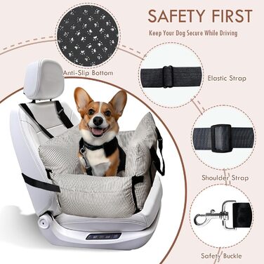 Автокрісло для собак - автокрісло-бустер для маленьких та середніх собак до 18 кг з ременем безпеки та кишенями для зберігання, антиковзаюча підставка (смугастий морський колір) (коричневий, 76.2 x 52 см)