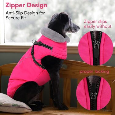 Зимовий теплий куртка для собак Queenmore, водонепроникний, з кріпленням для шлейки, 3-шаровий, світловідбиваючий, для великих порід (Лабрадор, Хаскі, Голден Ретрівер), розмір 2XL (XS, Рожевий)