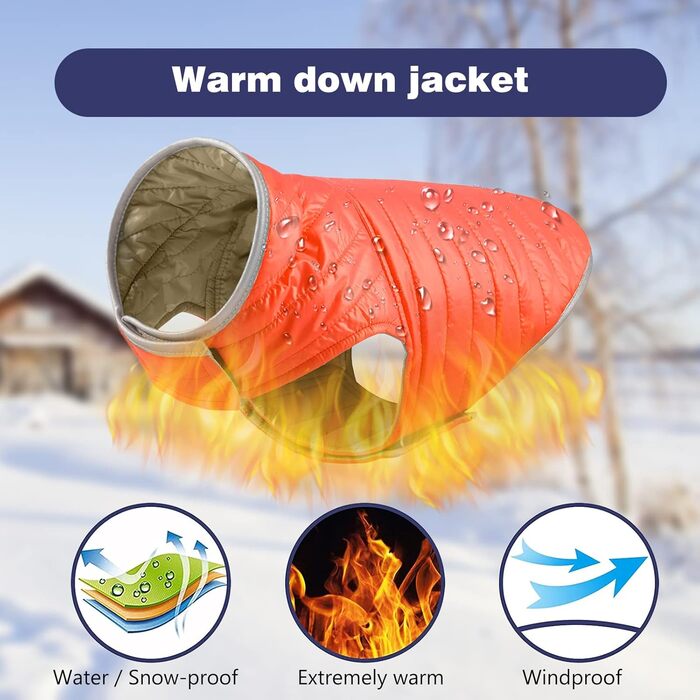 PETCUTE Зворотний зимовий одяг для собак, тепла жилетка для цуценят, водонепроникна куртка для домашніх тварин, регульована, з отвором для повідка, помаранчево-коричнева