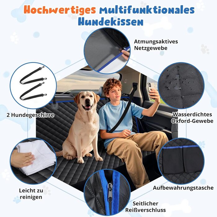 Накладка на сидіння автомобіля для собак SUPERWSLING, чорно-сіра, з захистом боків та сіткою, вологостійка, з ременями безпеки та захистом багажника