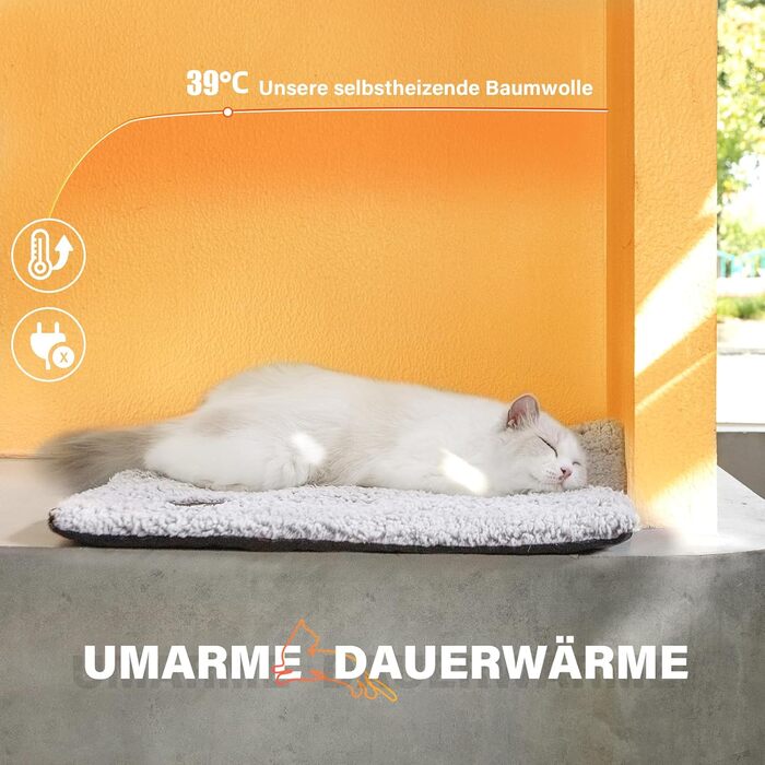 Самогріюча лежанка для котів на підвіконня, 90 x 28 см, сірий колір. Лежанка-підігрівач для котів, м'яка та неслизька, 90 x 28 x 3 см.