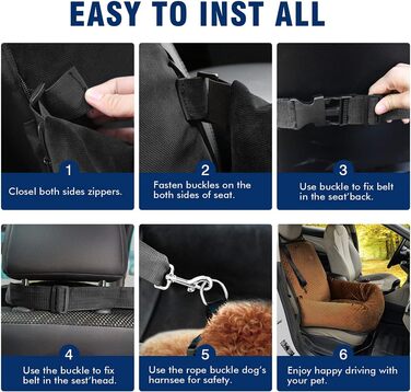 Автокрісло для собак, підвищувач для домашніх тварин, безпечне автокрісло для собак. Зручне та безпечне, легко розбирається для чищення. Чорний/Коричневий