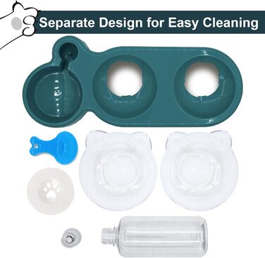 Набір мисок для котів та собак з диспенсером води, киликом та лопаткою, нахил 15°, миски для сухого та вологого корму, темно-синій