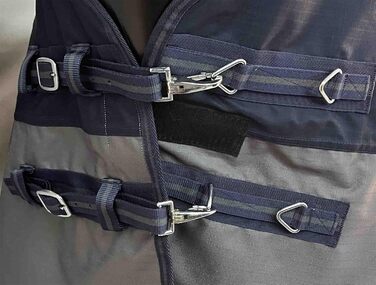Зимова кінна попона eQuitack, 600D, 50 г утеплювач, водонепроникна, високий виріз, темно-синя/сіра, 155 см