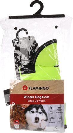 Зимовий теплий накид для собак Flamingo – Eisbär Fluo Gelb, 20 см, жовтий, поліестер, водо- та вітронепроникний, світловідбиваючі смуги, PU-покриття, отвір для шлейки, XXXXS
