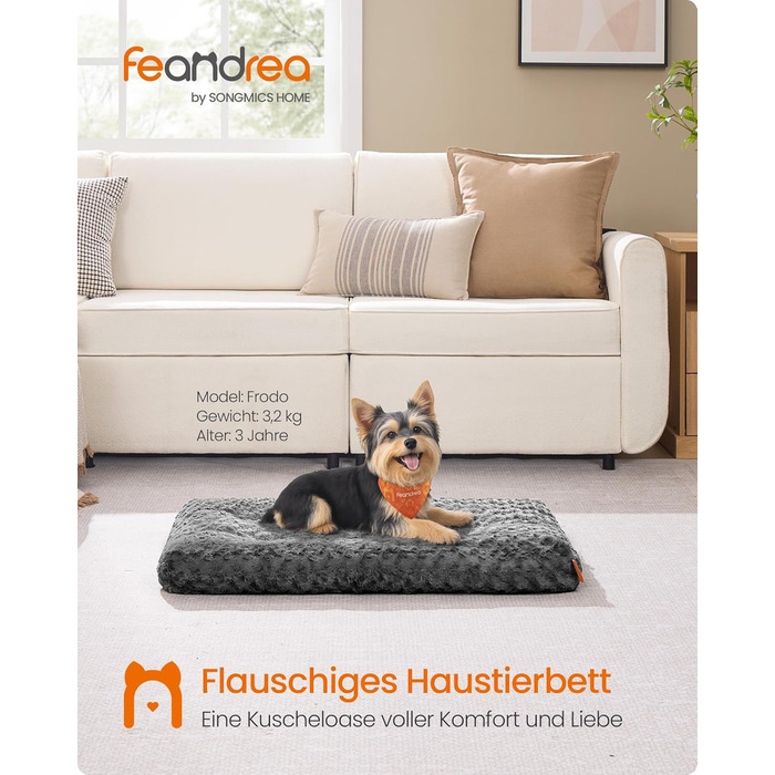 Ліжко для собак Feandrea XL, м'яке, плюшеве, 110 x 73 см, для великих собак, сірий, знімний чохол, антиковзаюче покриття