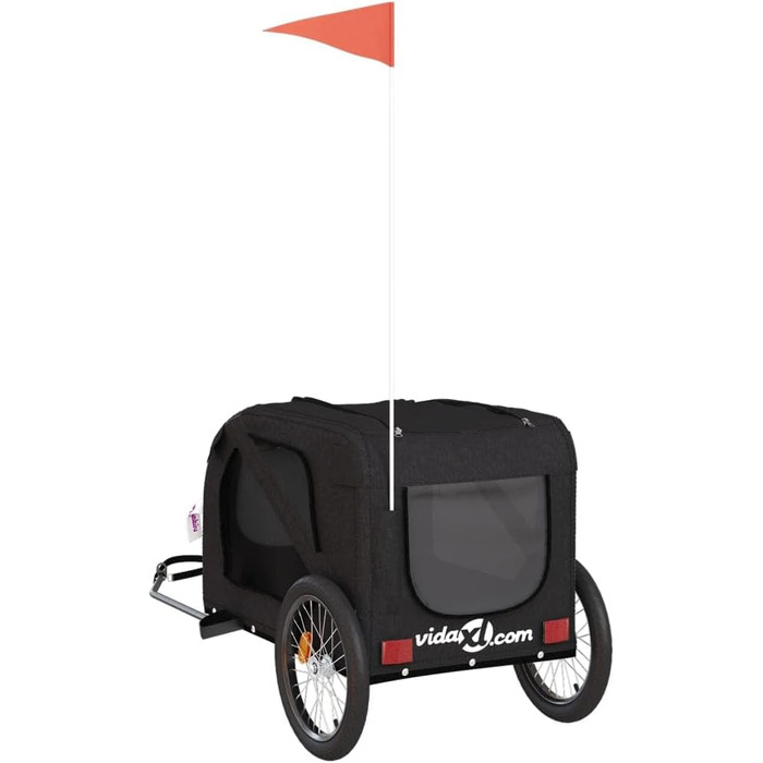 Фургон для собак VidaXL - чорний, 45 кг, з прапором та відбивачами, 133.5 x 69 x 73.5 см