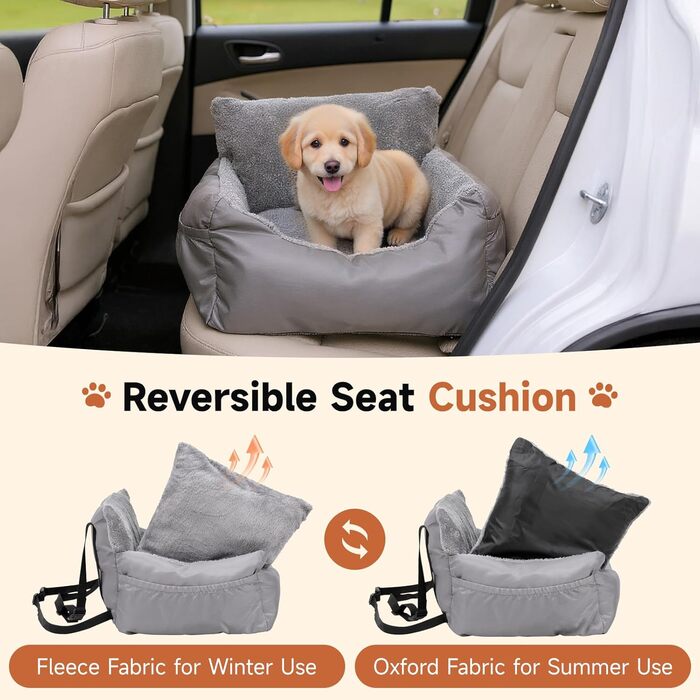Зручний автокрісло для собак з кишенею, водонепроникне лежак для тварин, неслизьке автоліжко для маленьких собак, 55 x 50 x 35 см (Сірий)