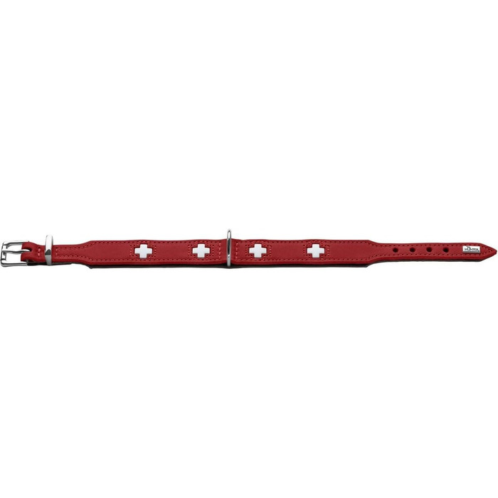 Шкіряний нашийник для собак HUNTER SWISS, червоний/чорний, з швейцарським хрестом, розмір S-M (42 см), преміум-якість