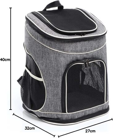 Рюкзак для собак та котів Fudajo: 32x27x40 см, до 6 кг, чорно-сірий, для подорожей