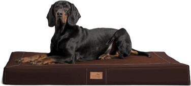 Ортопедичний лежак для собак Tierlando® Oscar VIP з екошкіри та велюру, з в'язкоеластичною піною, антипрослизкова підкладка, 100x80 см, коричневий