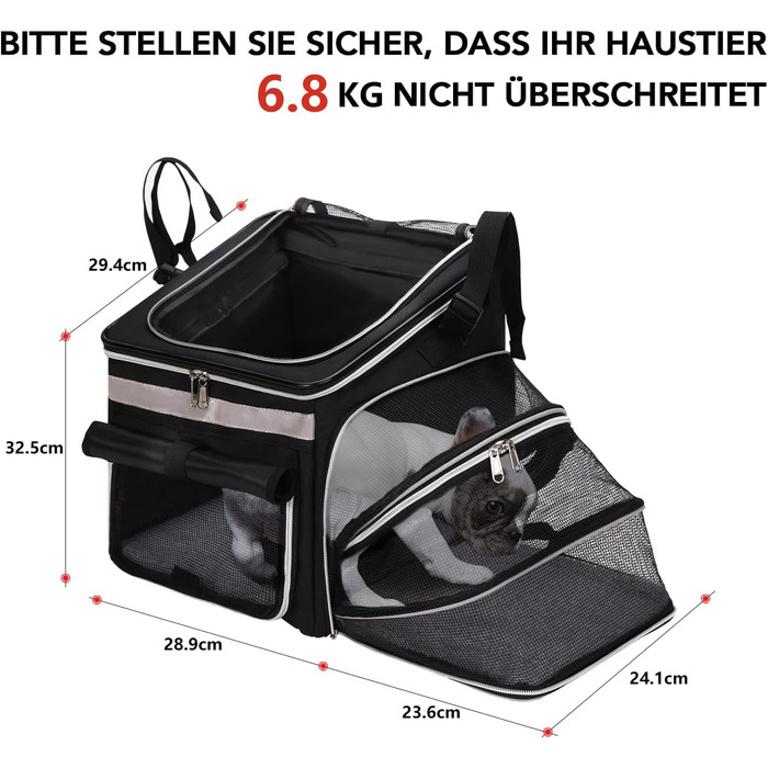 Сумка на велосипед для тварин, рюкзак для собак та котів з сіткою, складана переноска для малих та середніх собак та котів до 6 кг (Чорний)