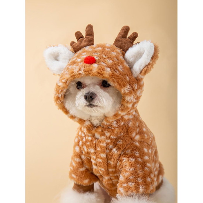 Костюм для собак AZA Rentier (Олень), теплий зимовий костюм, нарядний халат з капюшоном, для маленьких собак, розмір L (4.1 - 9lb--12lb), колір: оленячий коричневий