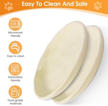 Набір мисок для котів (2 шт) з підставкою, керамічні миски для корму та води, силіконовий килимок, бежевий колір