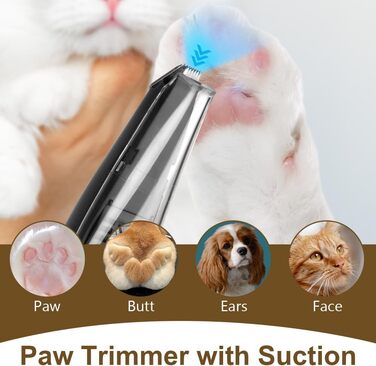 Триммер для собак OFFCUP: Безшумна машинка для стрижки з пилососом, для догляду за лапами, обличчям та вухами. Підходить для собак та котів. Акумуляторний триммер для домашнього грумінгу.