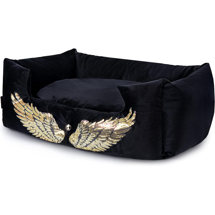 NELKE Розкішне ліжко для собак Glamour-стиль. Чорне ліжко-софа з золотими крилами для маленьких та середніх собак. Знімний, washable (можливість прання)