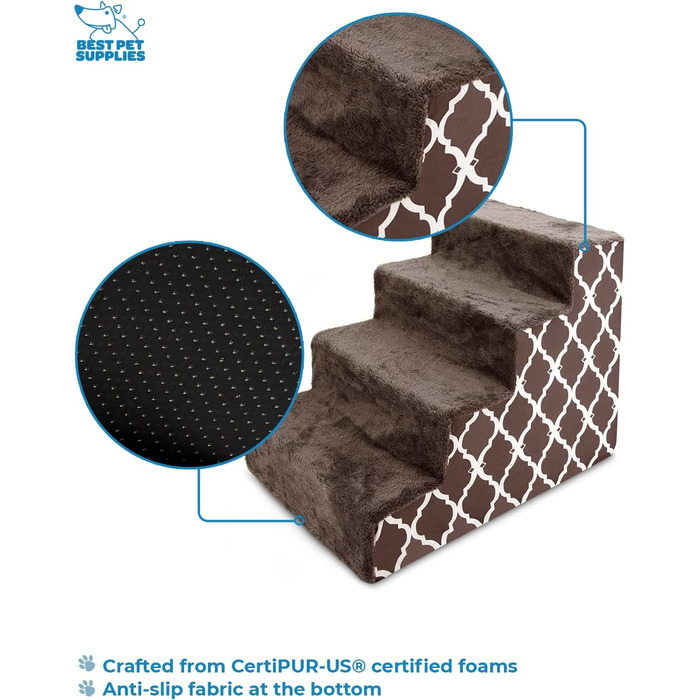 Сходинка для собак та котів Best Pet Supplies - 4-ступенева, з антиковзким покриттям, коричневий візерунок, без монтажу