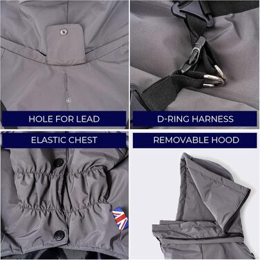 Зимовий теплий костюм-куртка для собак Hugo & Hudson, вітронепроникний з капюшоном, на застібках, сумісний з шлейкою, сірий, розмір S35