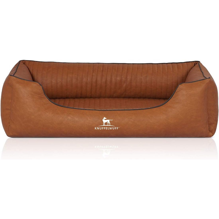 Ортопедичне собаче ліжко Knuffelwuff Chesapeake з лазерного стеганого штучного шкіряного покриття XL 105 x 75 см. Знімний чохол, легко чистити, для великих, середніх та маленьких собак (L 85 x B 63 x H 23 см, Rusty)