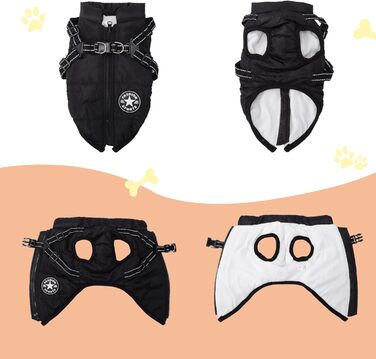 Теплий та водонепроникний зимовий одяг для собак, куртка з повдзем, чорний колір, розмір S