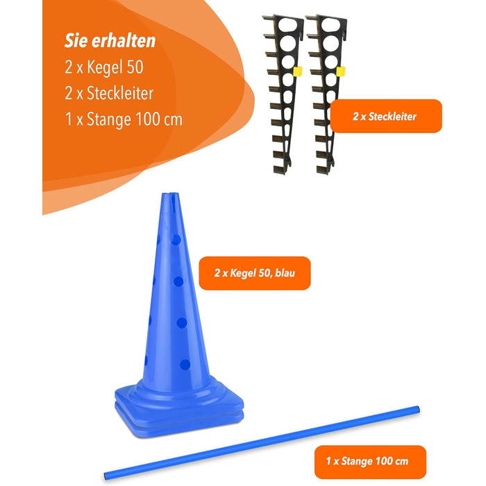 Кінцева перешкода Sportikel24 50 см зі стержнем 100 см – для аджиліті, стрибків та слалому, для собак, коней та дітей (Блакитна)