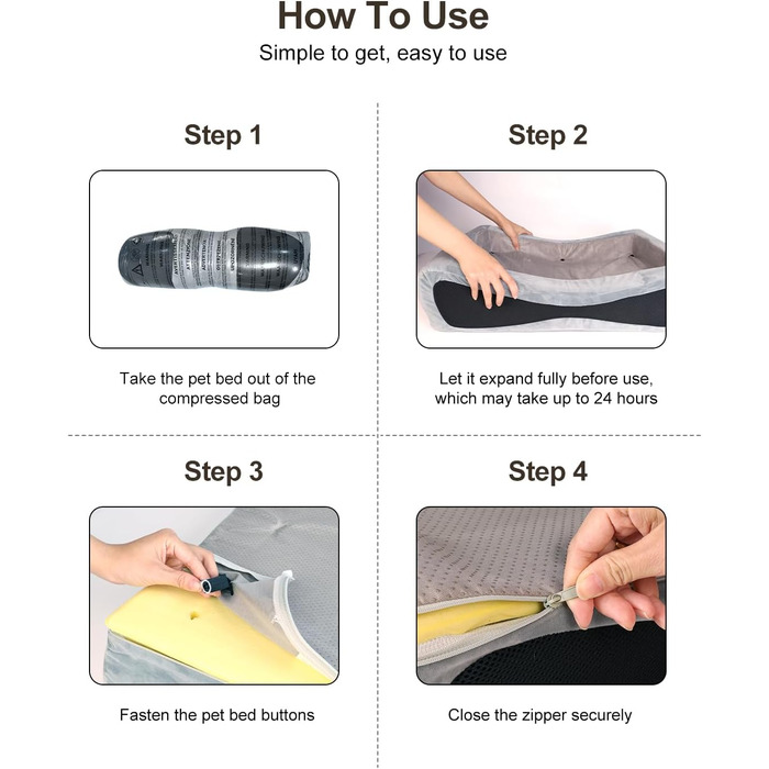 Ортопедичне ліжко для собак та котів NPET з піною пам'яті, розмір M (Large), знімний чохол