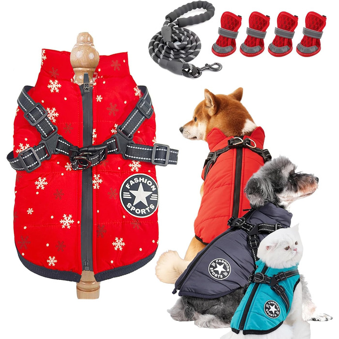 Зимовий теплий одяг Furry King для собак: водонепроникний 3-в-1, з інтегрованим шлейкою. Підходить для малих, середніх та великих собак та котів.
